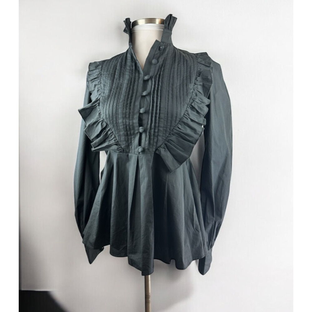 *Flawed* Victorian Choice Black Blouse Steampunk Witchy Goth Button Top Medium - Picture 16 of 16